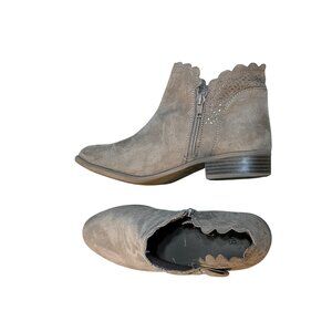 SO Girls Tan Scalloped Suede Ankle Boots Bow & Side Zipper SIZE 5 SO-ANKLE-TAN-5